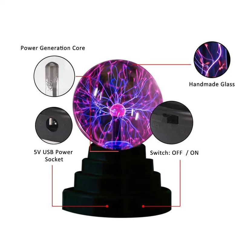 3/4/5/6 Inch Magic Plasma Ball Lamp LED Atmosphere Night Light Touch control Glass Plasma Light Bedroom Decor Kids Gifts