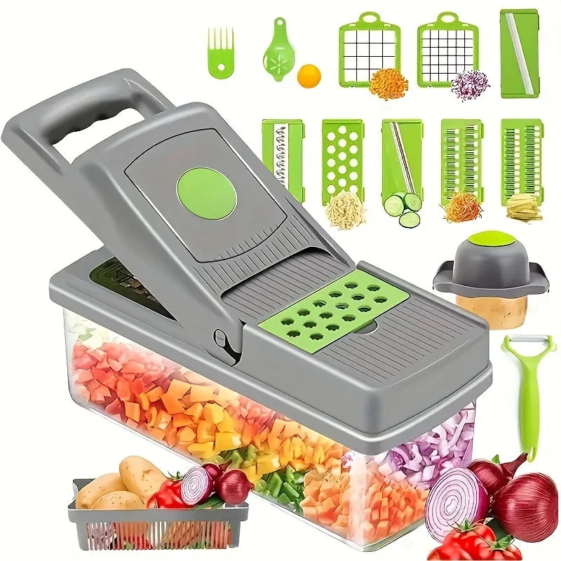 14pcs/16pcs Set,Vegetable Chopper, Multifunctional Fruit Slicer, Manual Food Grater, Vegetable Slicer, Cutter With Container