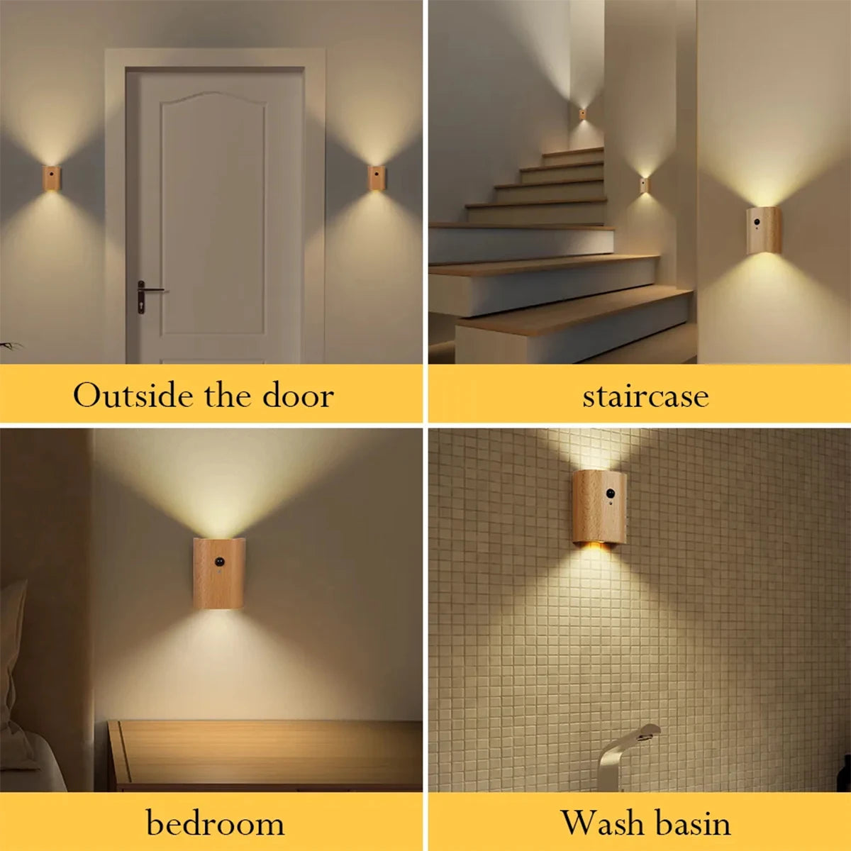 Intelligent Induction Wall Lamp 0.4w Infrared Night Light With Wooden Led 2700k-3000k Sensor Rechargeable Magnetic Bulb Cupboard