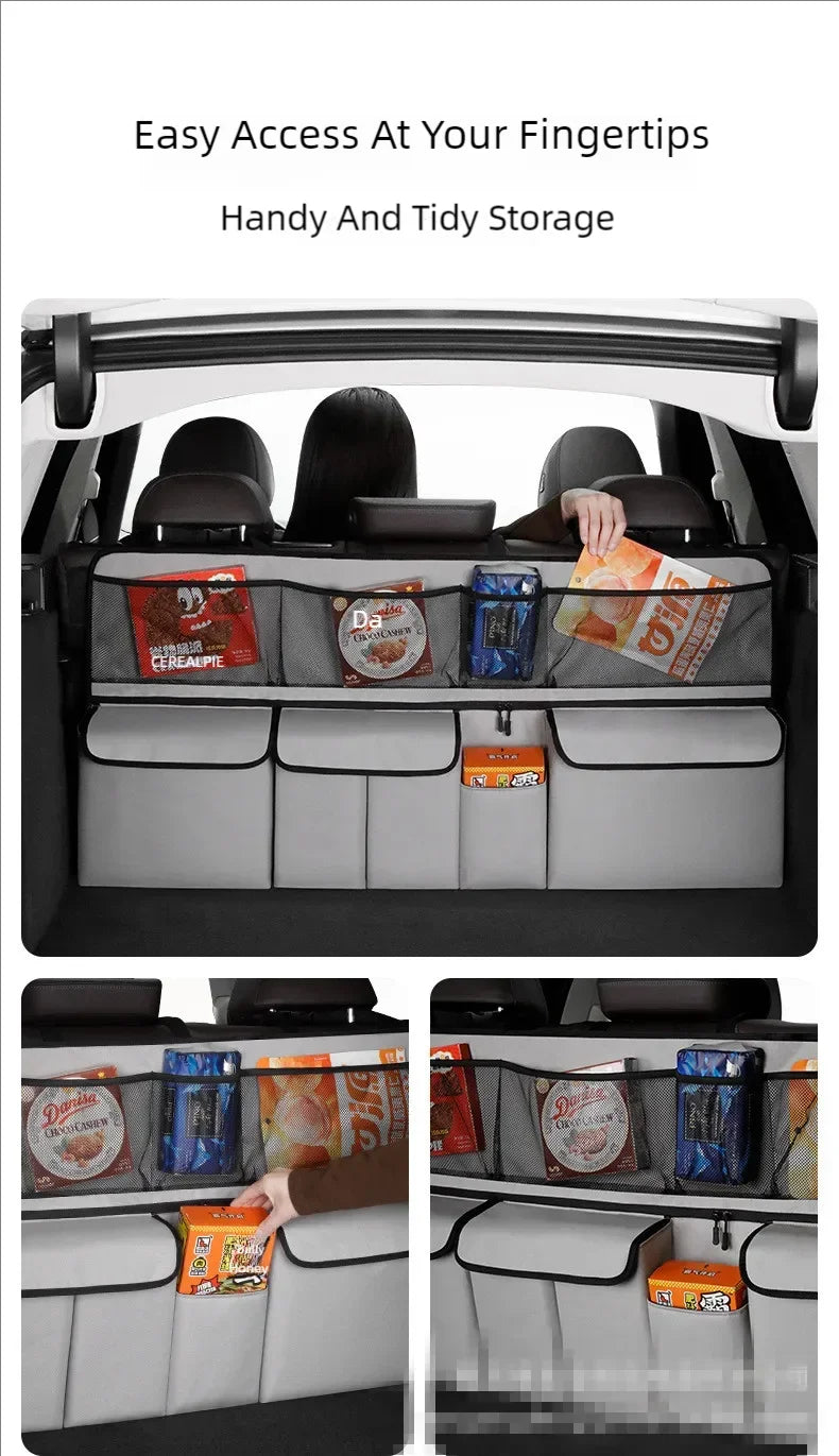 Car trunk storage bag SUV car seat back hanging bag Multi functional storage mesh bag Car interior storage items