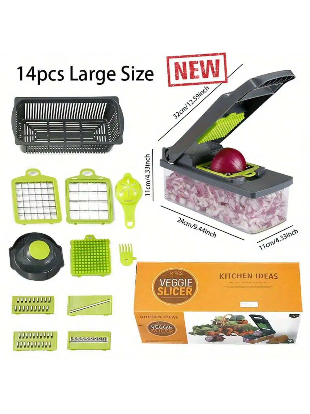 14pcs/16pcs Set,Vegetable Chopper, Multifunctional Fruit Slicer, Manual Food Grater, Vegetable Slicer, Cutter With Container