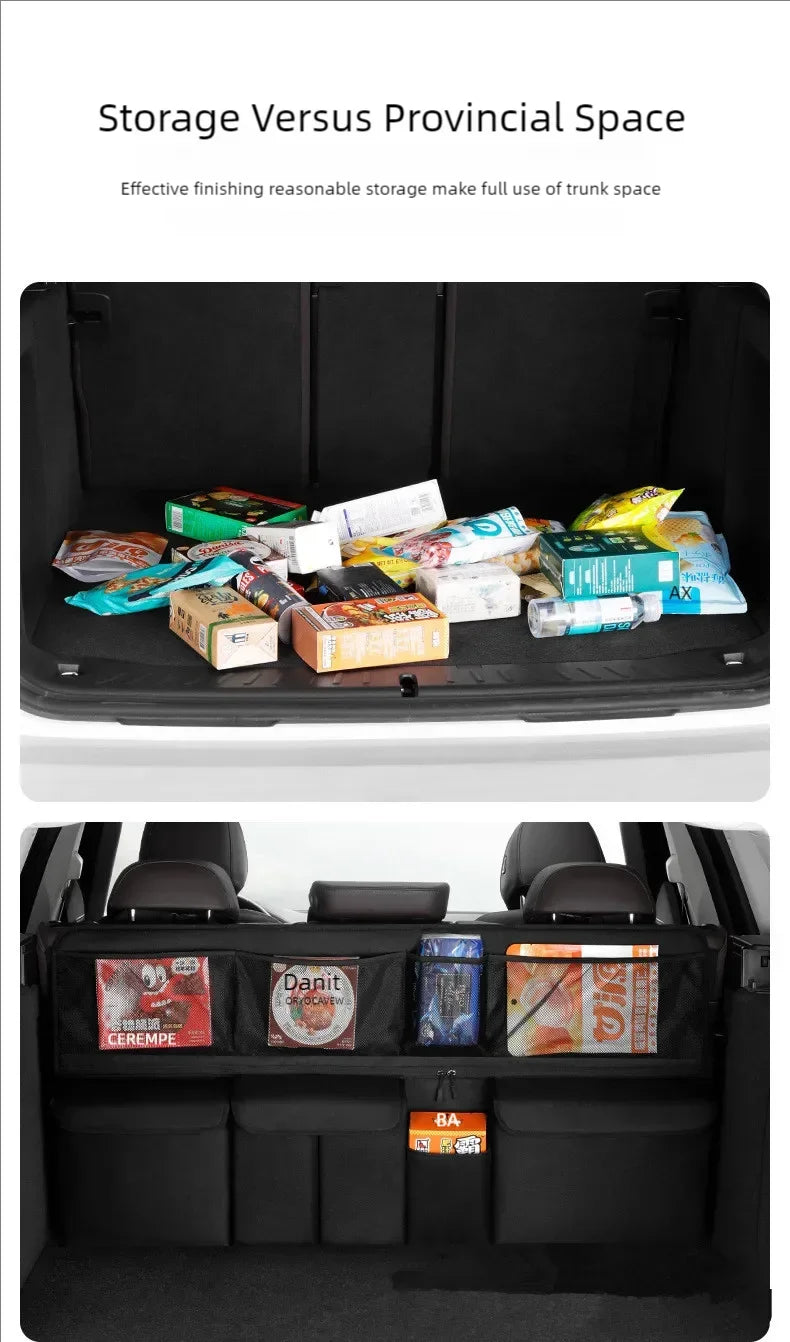 Car trunk storage bag SUV car seat back hanging bag Multi functional storage mesh bag Car interior storage items