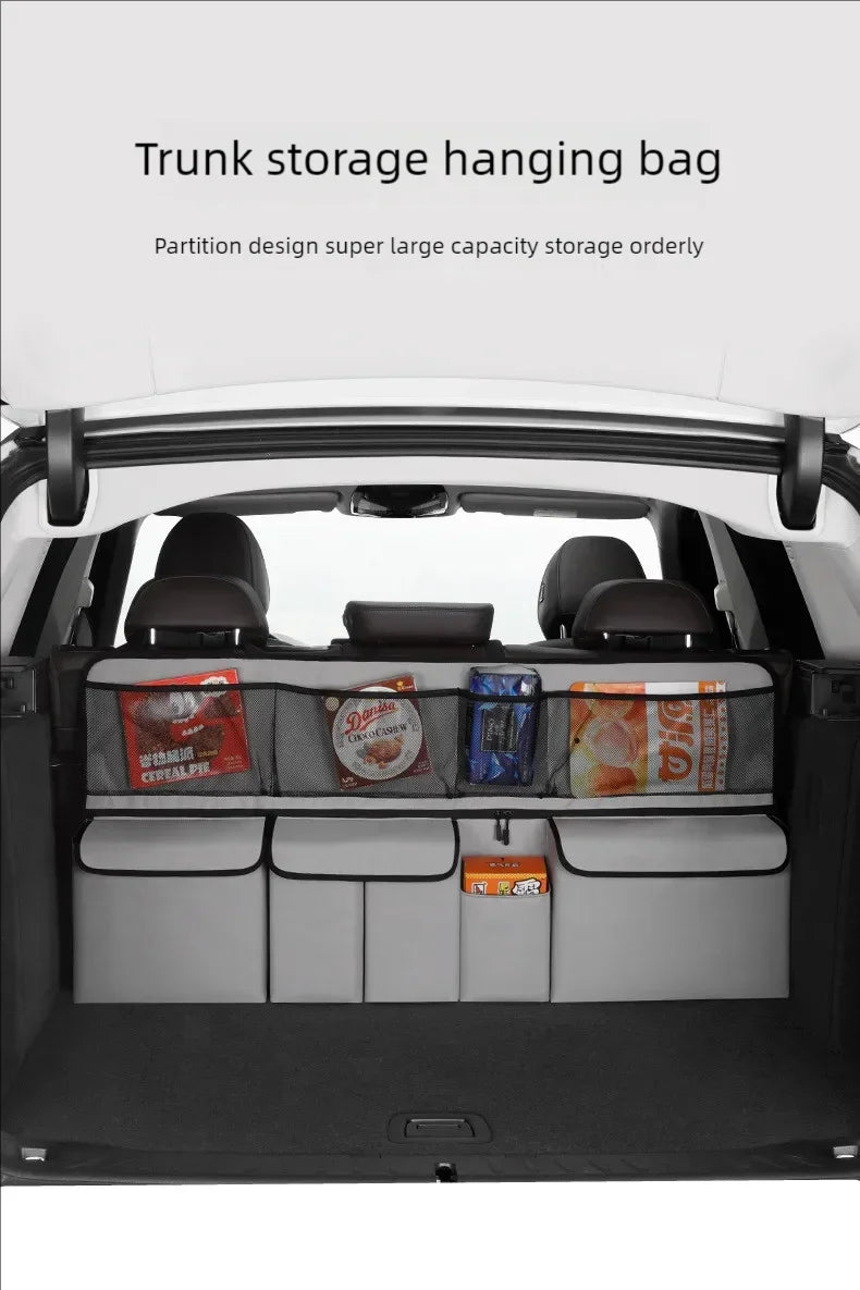 Car trunk storage bag SUV car seat back hanging bag Multi functional storage mesh bag Car interior storage items