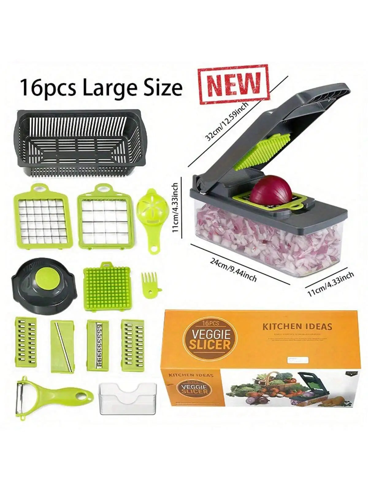 14pcs/16pcs Set,Vegetable Chopper, Multifunctional Fruit Slicer, Manual Food Grater, Vegetable Slicer, Cutter With Container