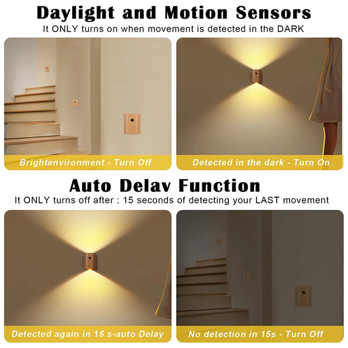 Intelligent Induction Wall Lamp 0.4w Infrared Night Light With Wooden Led 2700k-3000k Sensor Rechargeable Magnetic Bulb Cupboard