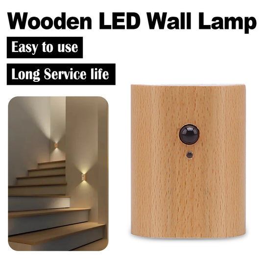 Intelligent Induction Wall Lamp 0.4w Infrared Night Light With Wooden Led 2700k-3000k Sensor Rechargeable Magnetic Bulb Cupboard