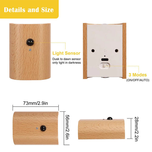 Intelligent Induction Wall Lamp 0.4w Infrared Night Light With Wooden Led 2700k-3000k Sensor Rechargeable Magnetic Bulb Cupboard